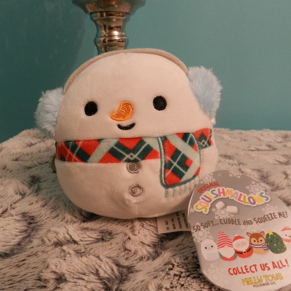 Squishmallow 4.5" Manny the Snowman W/ Earmuffs Christmas Plush 2020 Kellytoy